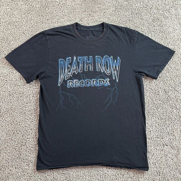 Death Row Records Shirt Mens Medium Black Blue Lighting Hip Hop 90s Rap FLAW - Picture 1 of 10
